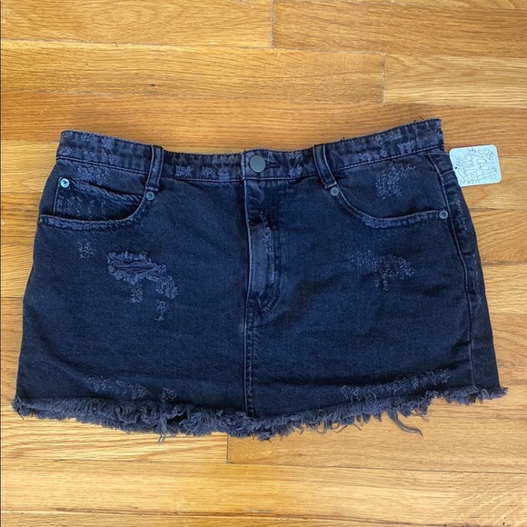 Free People Distressed Black Denim Mini Skirt - Picture 1 of 6